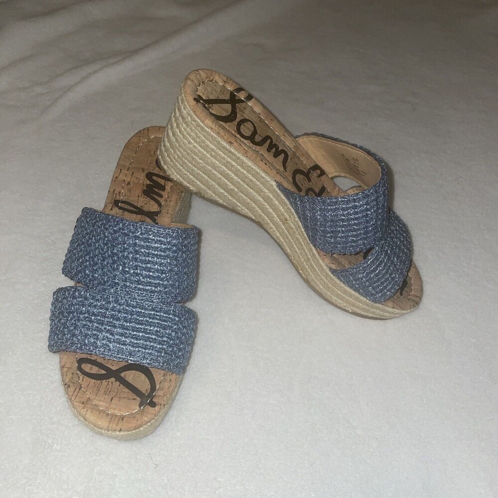 Sam Edelman Womens Roxann Woven Rope Wedge Sandal Blue 7.5M
